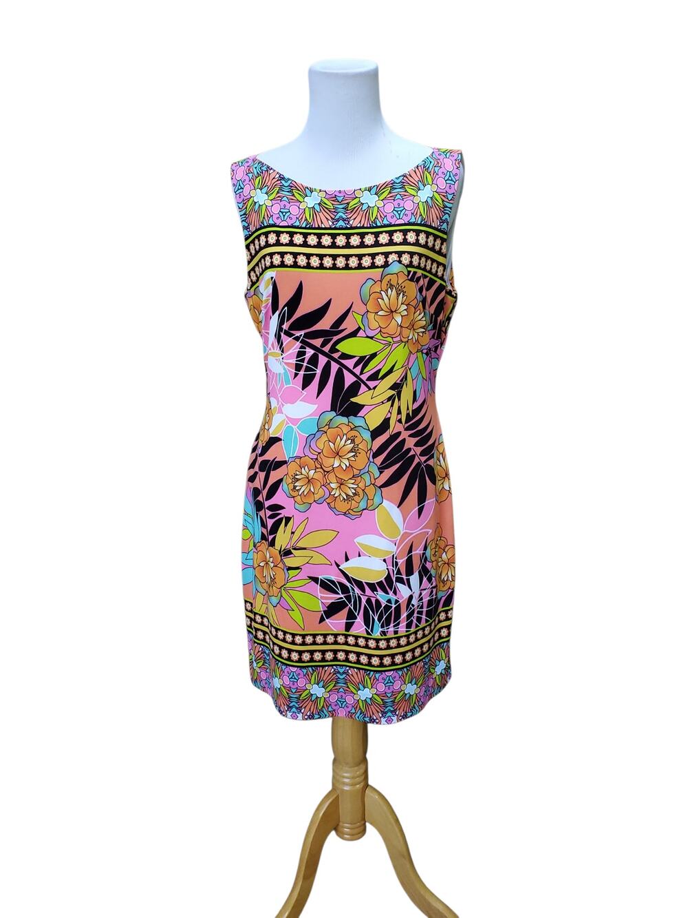 Vintage Y2K Cache Sleeveless Sheath Dress Maximalist Tropical Resort Dopamine 12